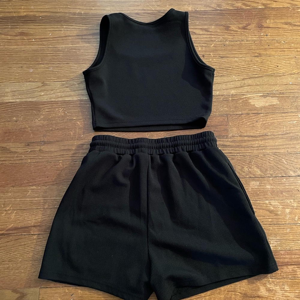 SHEIN Blue and Black Two Piece Shorts Sets - Picture 3 of 4